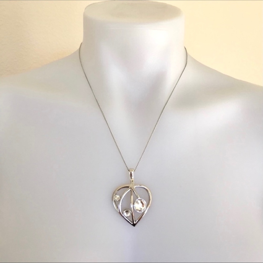 Czech Republic Preciosa silver leaf heart pendant necklace